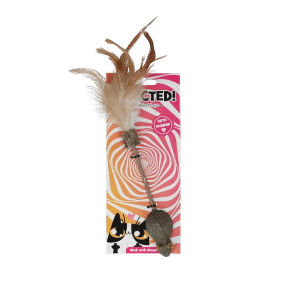 Canne à pêche pour chat avec souris, plumes et MADNIP – Addicted! Stick with Mouse & Feathers