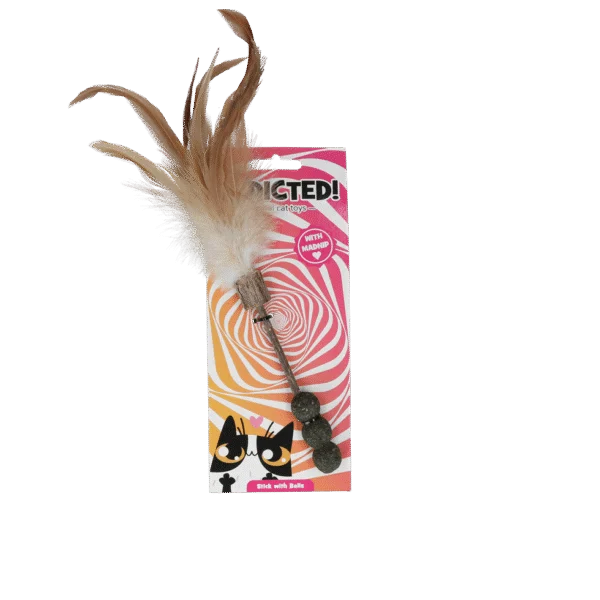 Canne à pêche pour chat avec balles, plumes et MADNIP – Addicted! Stick with Balls & Feathers