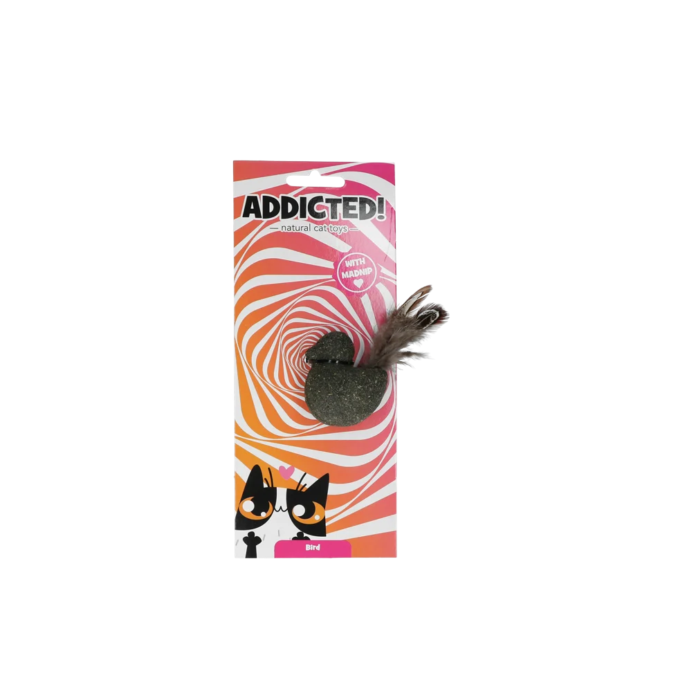 ADDI018.png Jouet oiseau pour chat avec plumes et MADNIP – Addicted! Bird with Feathers – Image 1