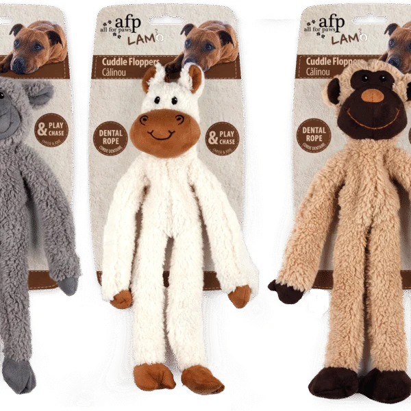 Peluche pour chien avec corde dentaire et couineur, 43 x 16 x 6,5 cm – AFP Lambswool - Cuddle floppers