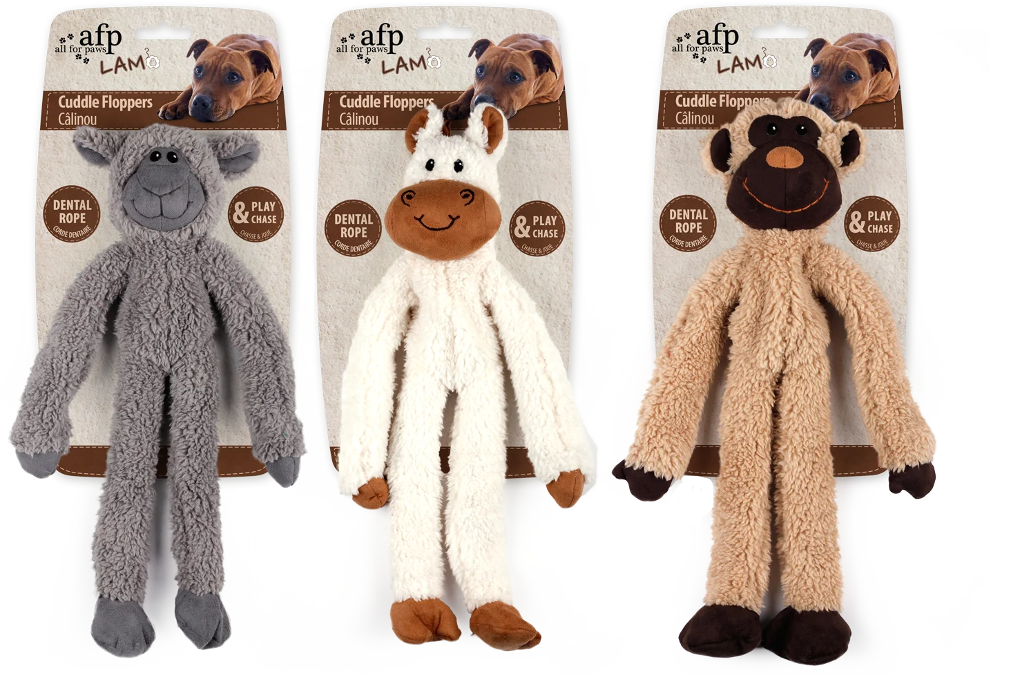 Peluche pour chien avec corde dentaire et couineur, 43 x 16 x 6,5 cm – AFP Lambswool - Cuddle floppers – Image 1