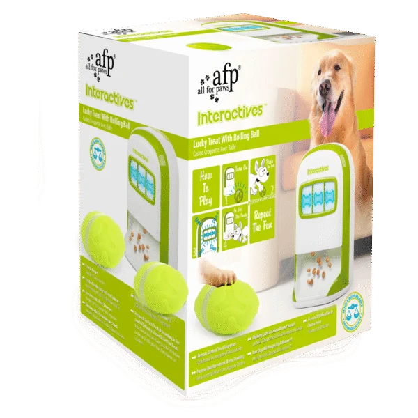 Distributeur de friandises pour chien avec télécommande en forme de balle – AFP Interactives - Lucky Treat with Rolling Ball