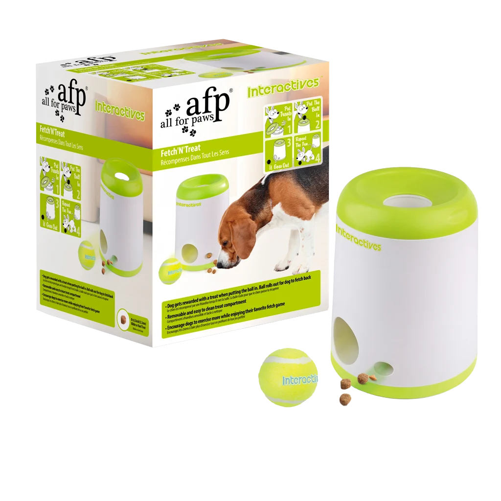 AFPH03234.png Jouet distributeur de friandises pour chien avec balle de tennis et compartiment amovible pour croquettes – AFP Interactives Fetch'N'Treat 2nd Generation – Image 1