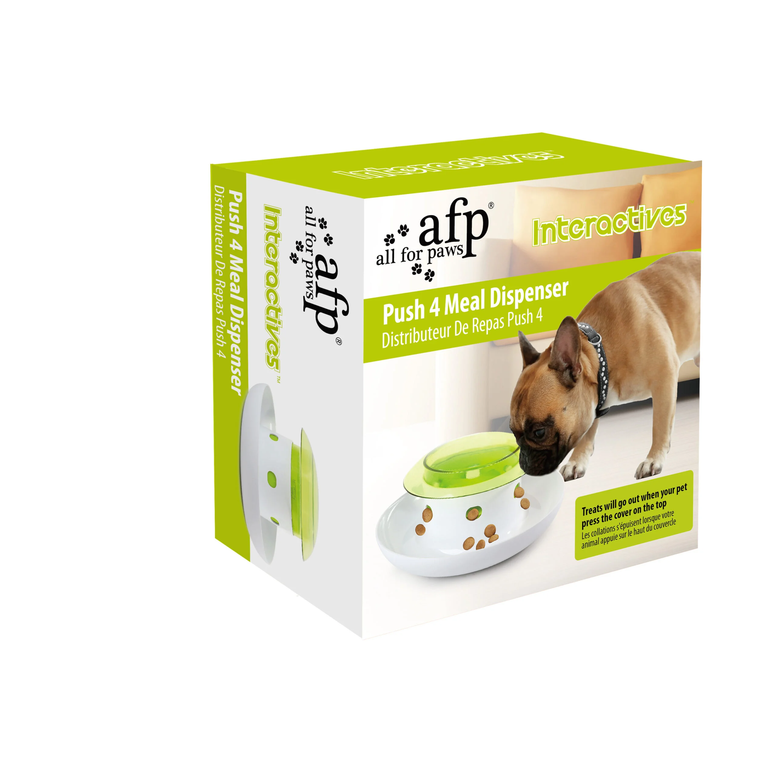 Distributeur de nourriture pour chiens à bouton poussoir avec réceptacle – AFP Interactives Push 4 Meal Dispener – Image 1
