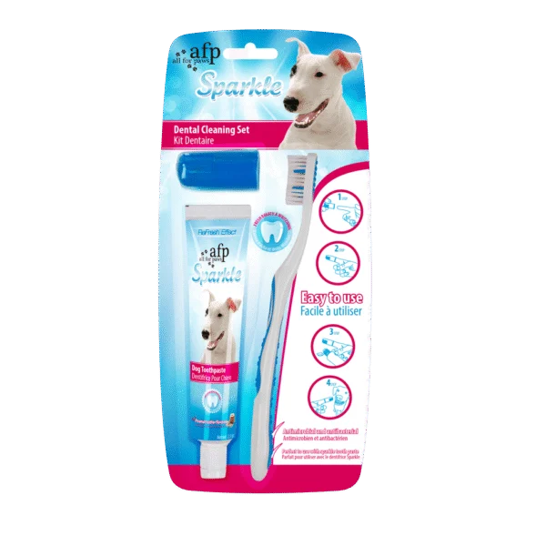 Kit d’hygiène dentaire pour chiens avec brosse à dents et dentifrice au beurre de cacahuète, 60 g – AFP Sparkle Combo Pack