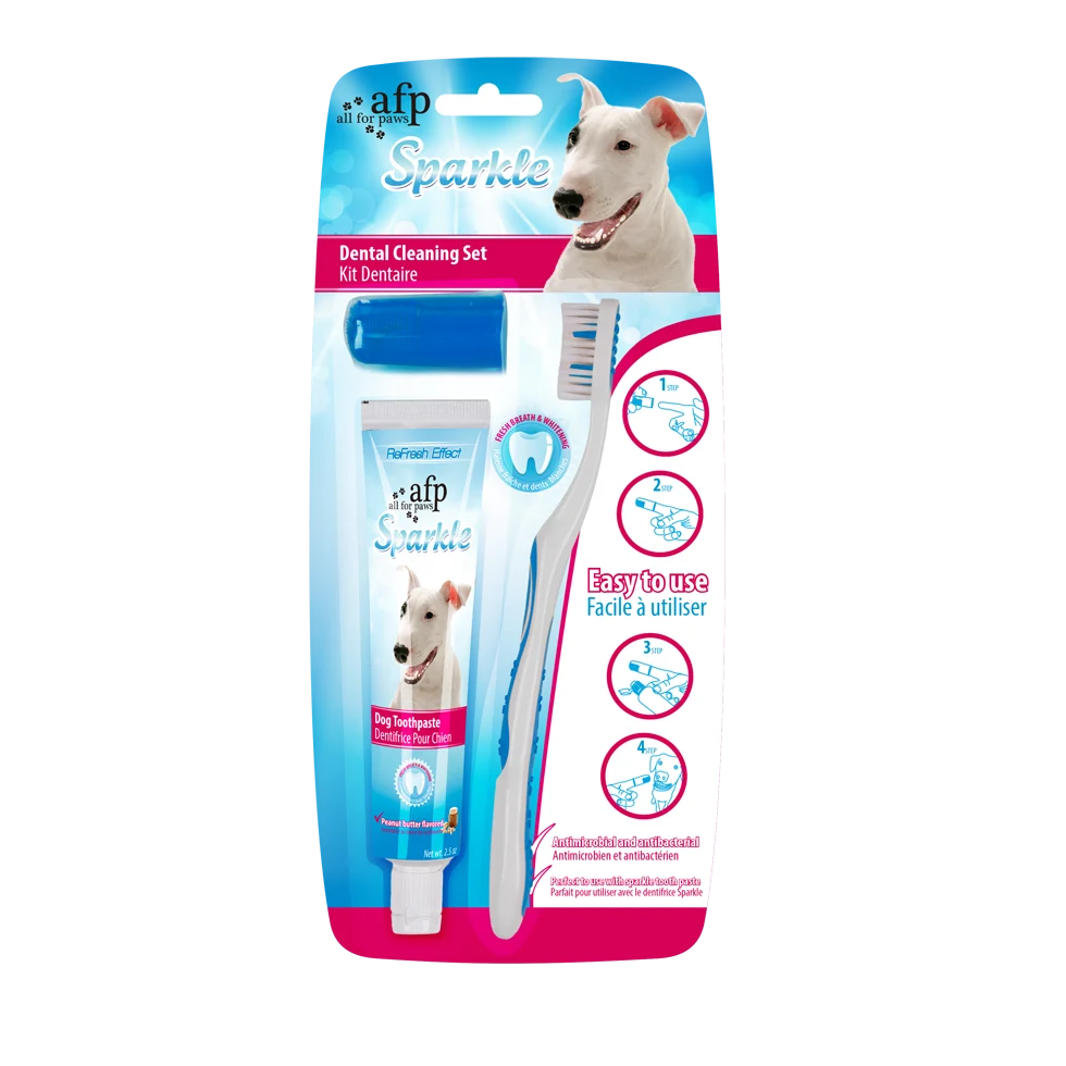 Kit d’hygiène dentaire pour chiens avec brosse à dents et dentifrice au beurre de cacahuète, 60 g – AFP Sparkle Combo Pack – Image 1
