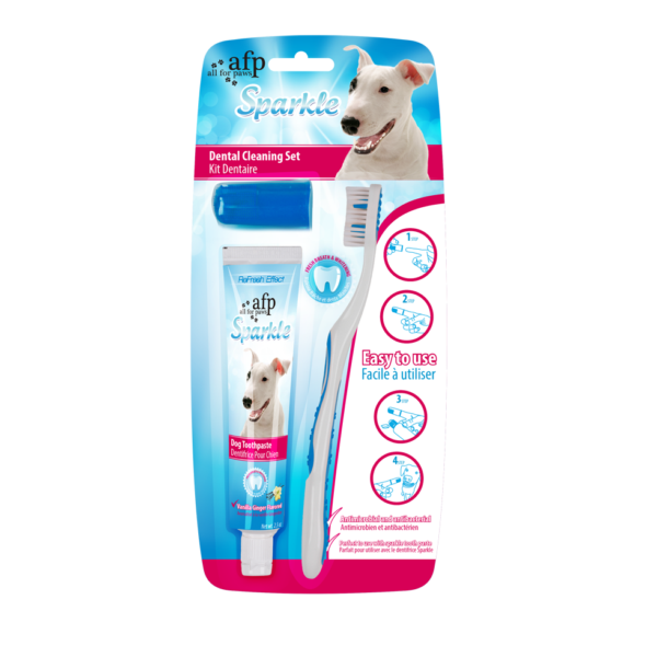 Kit d’hygiène dentaire pour chien avec brosse à dents et dentifrice, 60 g – AFP Sparkle Combo Pack