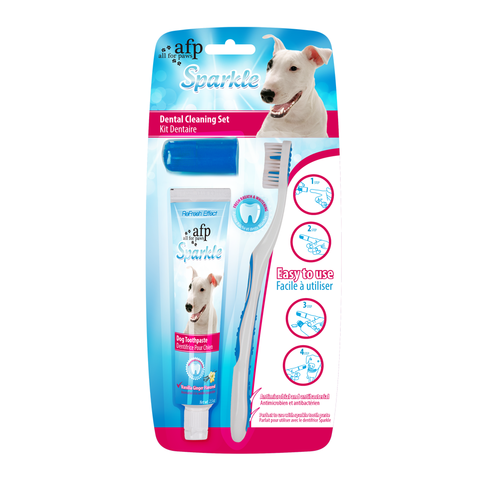 Gebitsverzorgingsset voor Honden met Tandenborstel en Tandpasta, 60 g – AFP Sparkle Combo Pack Kit d’hygiène dentaire pour chien avec brosse à dents et dentifrice, 60 g – AFP Sparkle Combo Pack