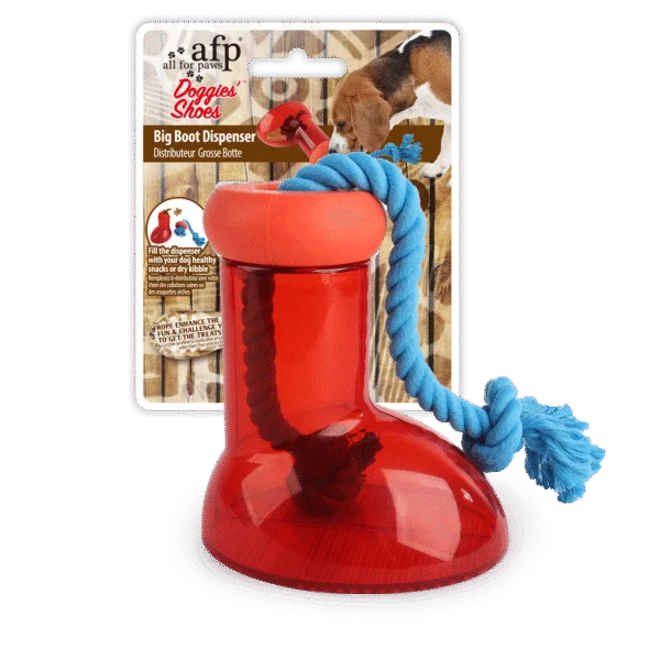 Distributeur de nourriture pour chien en forme de botte avec corde, 14 x 14 cm – AFP Doggies' Shoes Big Boot Dispenser L