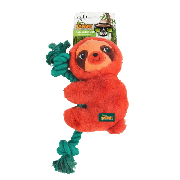 Peluche pour chien avec corde à mâcher et couineur, 31 x 17,5 x 6 cm – AFP Safari - Rope Cuddle paresseux