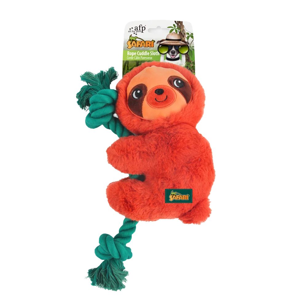 Peluche pour chien avec corde à mâcher et couineur, 31 x 17,5 x 6 cm – AFP Safari - Rope Cuddle paresseux – Image 1