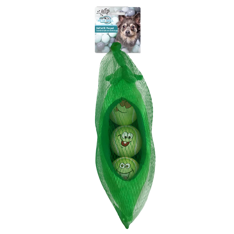 Set de balles pour chien dans une cosse de petits pois, 3 balles couineuses, ø 6,3 cm – AFP Meta Ball Ball Set w/ Pee Pod – Image 1
