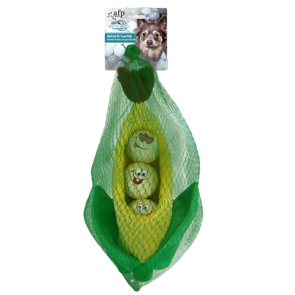 Set de balles pour chien dans un épi de maïs, 3 balles avec couineur, ø 6,3 cm – AFP Meta Ball Ball Set w/ Corn Pod – Image 1