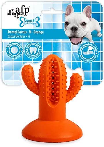 Jouet à mâcher cactus en caoutchouc avec ventouse, M, orange, 9,4 x 12,3 x 9,5 cm – AFP Dental Chews – Dental Cactus – Image 1