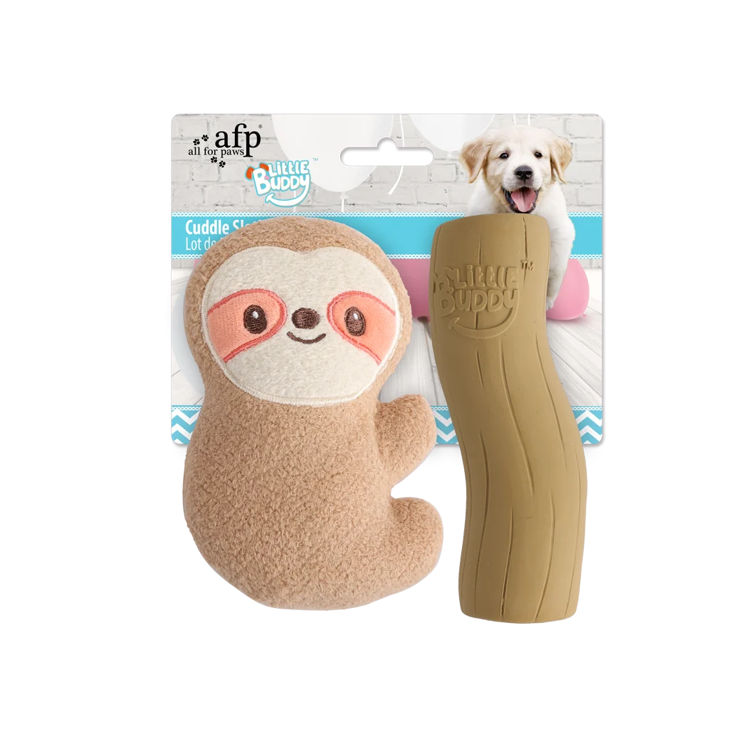 AFPH04212.png Ensemble de jouets pour chiot avec peluche et couineurs, 2 pièces – AFP Little Buddy 2-Pack Toy Cuddle Sloth – Image 1