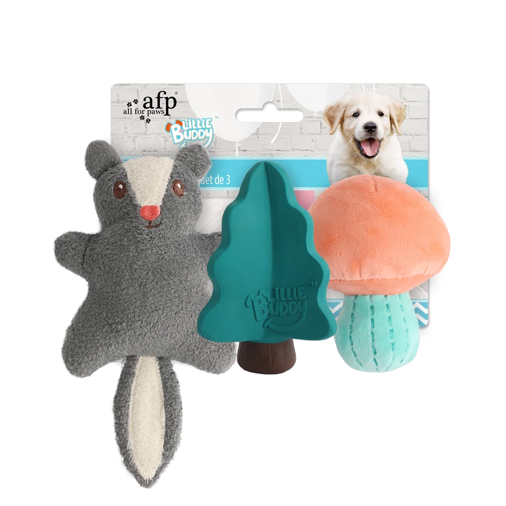 Set de jouets pour chiot avec 2 peluches et un couineur, 3 pièces – AFP Little Buddy 3-Pack Toy Woodland – Image 1