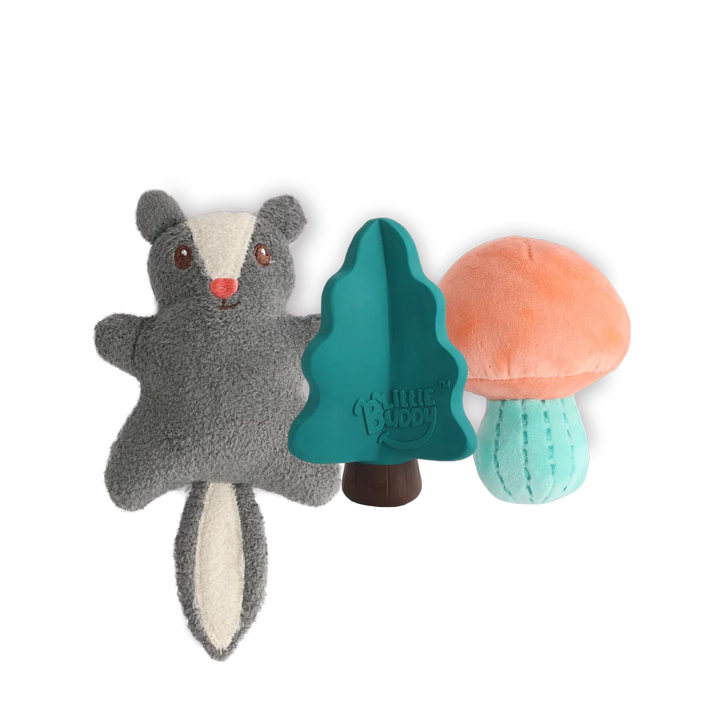 Set de jouets pour chiot avec 2 peluches et un couineur, 3 pièces – AFP Little Buddy 3-Pack Toy Woodland – Image 2