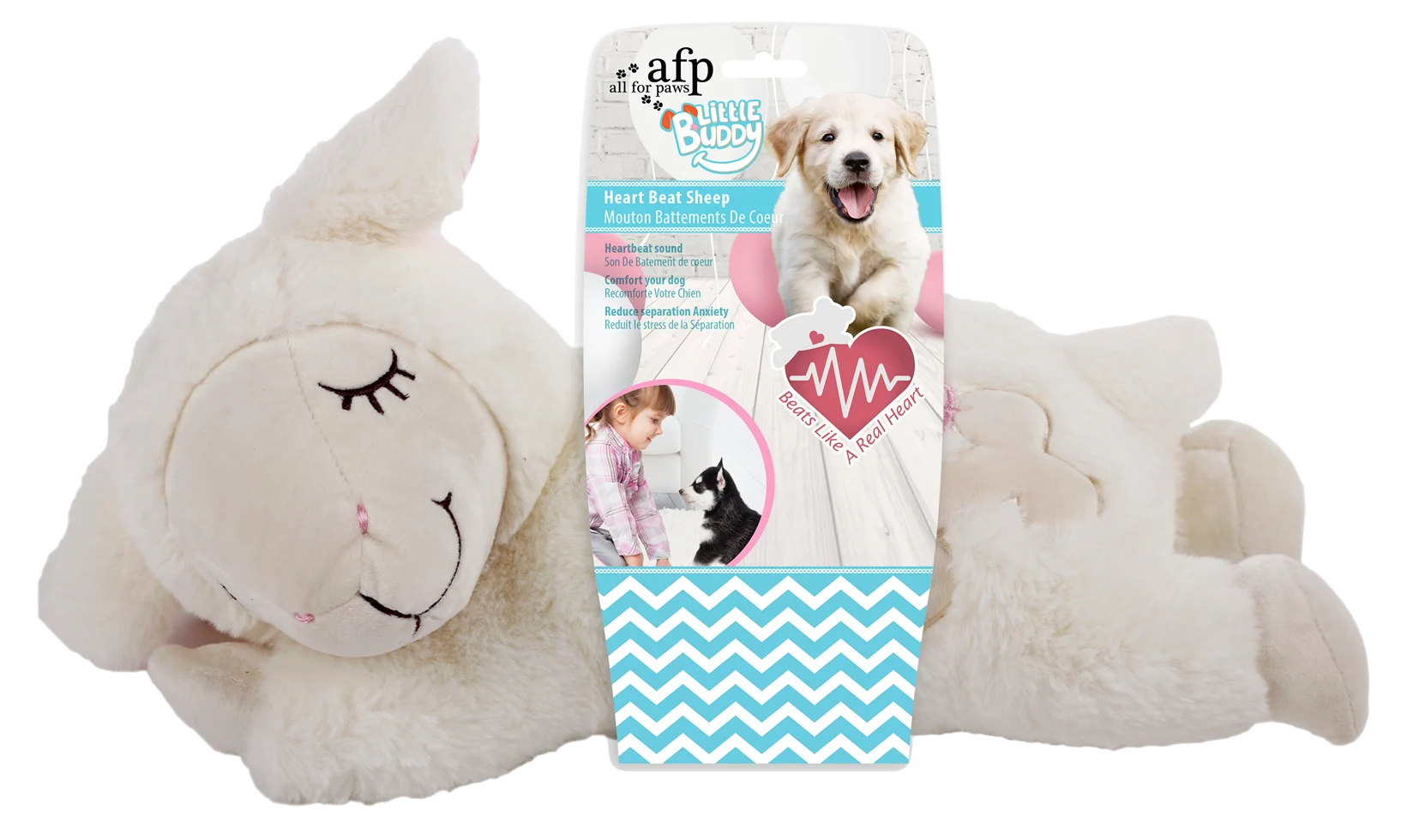 Peluche pour chien Mouton avec battement de cœur, 36 x 18 cm, AFP Little Buddy, Heart Beat Sheep – Image 1
