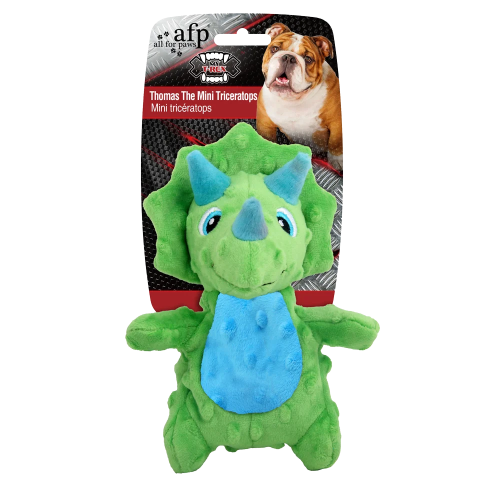 AFPH04330.png Peluche pour chien avec couineur et matière qui crépite, environ 18 cm – AFP My T-Rex Thomas the Mini Triceratops S – Image 1