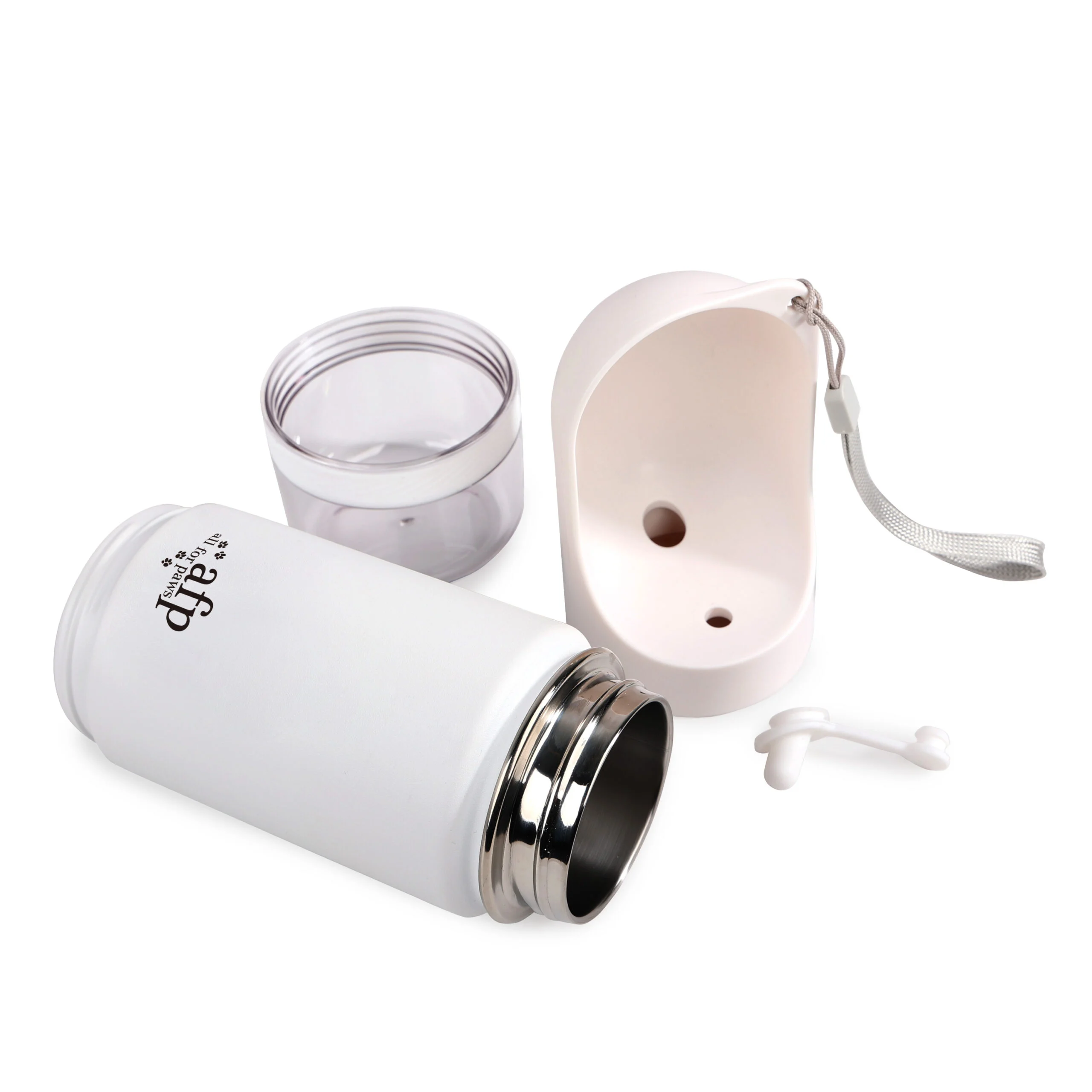 Gourde pour chien avec écuelle et compartiment à friandises, 414 ml – AFP 2 In 1 Stainless Drinking Bottle – Image 4