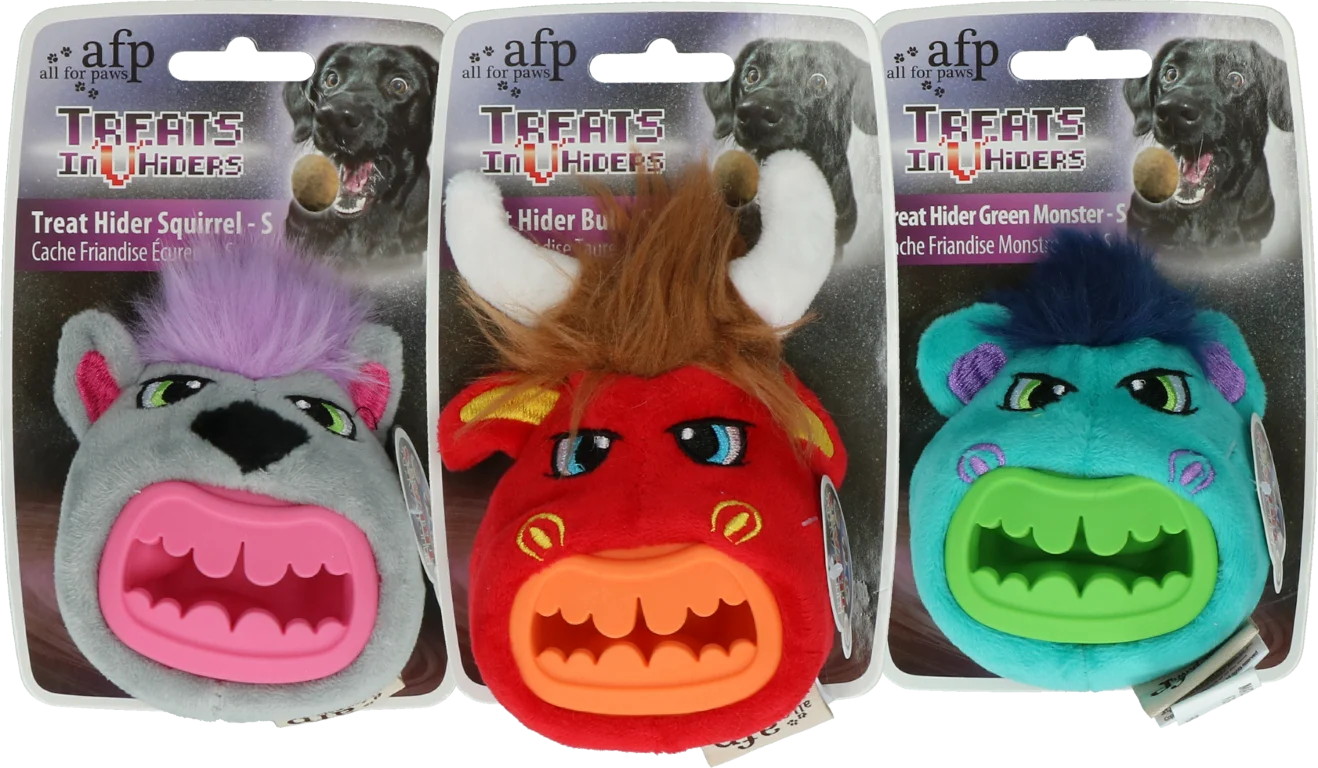 Peluche pour chien monstre vert avec cachette à friandises, env. 10 cm – AFP Treats In "V" Hiders - Treat Hider Small – Image 3