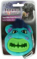 Peluche pour chien monstre vert avec cachette à friandises, env. 10 cm – AFP Treats In "V" Hiders - Treat Hider Small