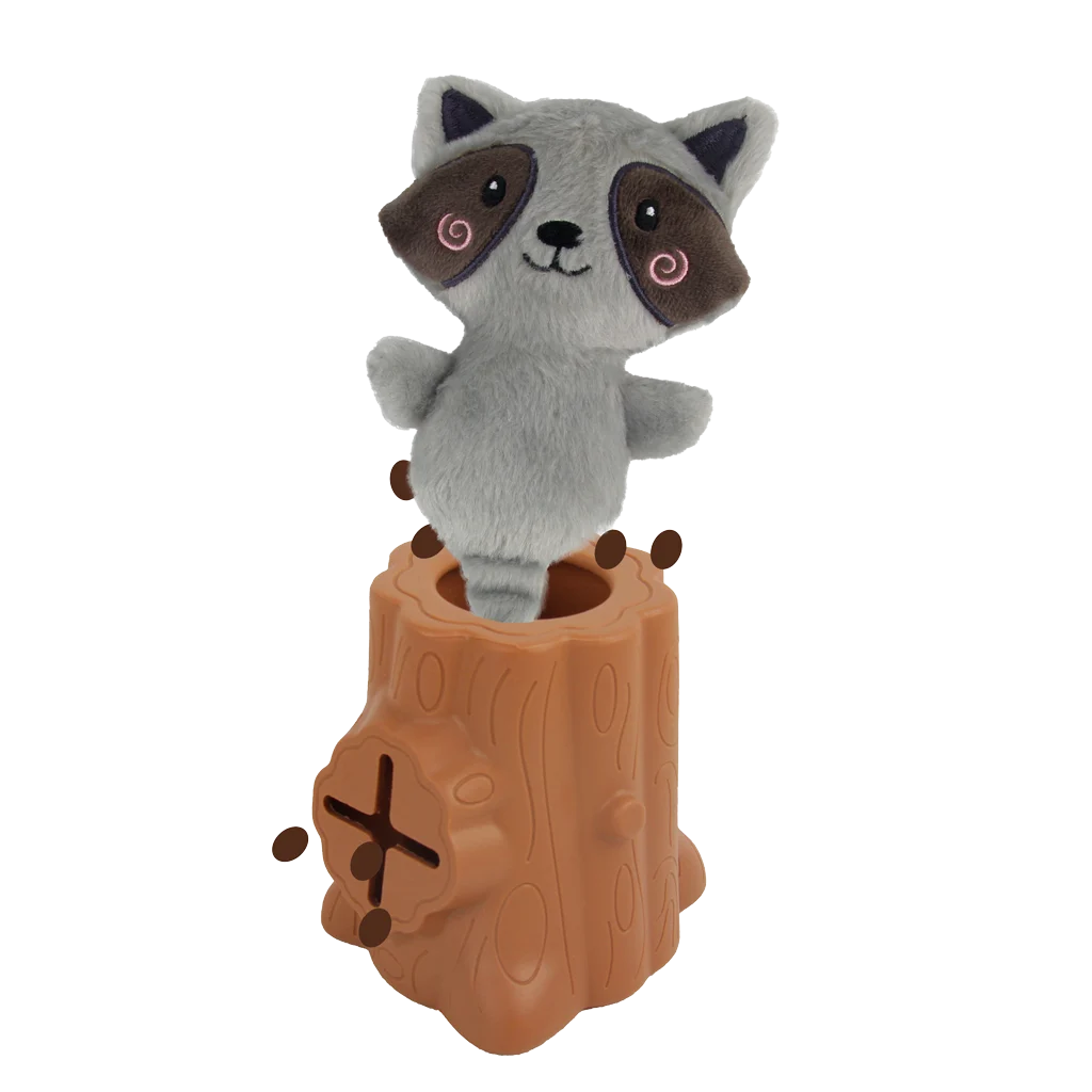 Jouet à friandises en caoutchouc avec peluche, raton laveur, 6,5 x 8 x 13,2 cm – AFP Treats In "V" Hiders - Tree-Hider – Image 2