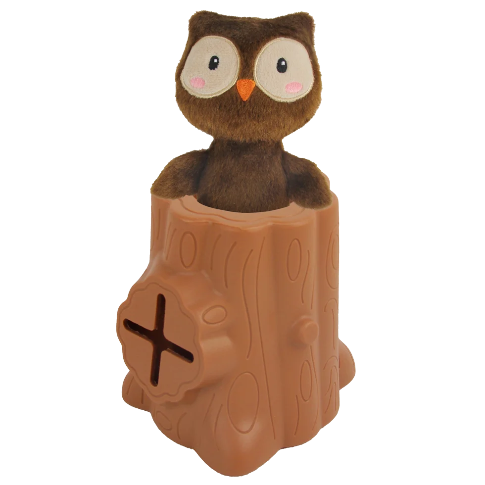 Jouet à friandises en caoutchouc avec peluche, hibou, 6,5 x 8 x 13,2 cm – AFP Treats In "V" Hiders - Tree-Hider – Image 3