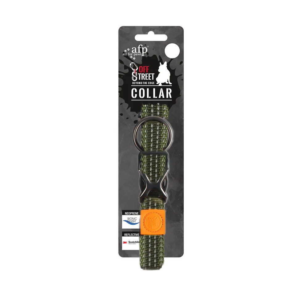 Collier pour chien en néoprène avec coutures réfléchissantes, olive S, 29 à 45 cm x 1,5 cm – AFP Off Street – Image 1