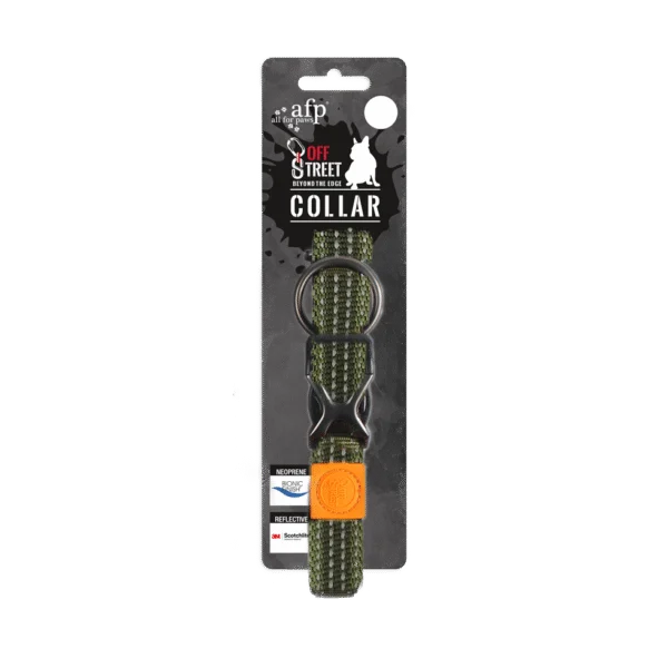 Collier pour chien en néoprène à coutures réfléchissantes, vert olive M, 35 à 55 cm x 2 cm – AFP Off Street