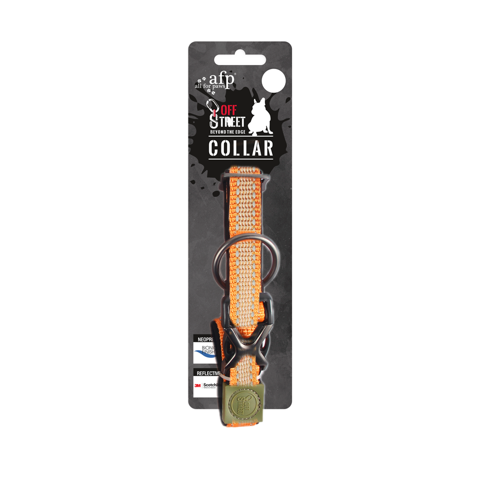 Hondenhalsband van Neopreen met Reflecterende Stiksels, Mandarijn S, 29 tot 45 cm x 1,5 cm – AFP Off Street Collier pour chien en néoprène avec coutures réfléchissantes, mandarine, taille S, 29 à 45 cm x 1,5 cm – AFP Off Street