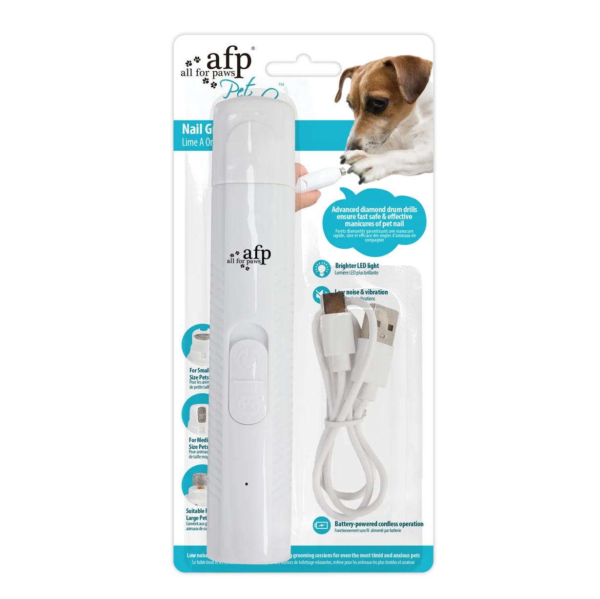 Meuleuse à griffes pour animaux à piles avec 2 capuchons – AFP Pet Salon Nail Grinder – Image 1