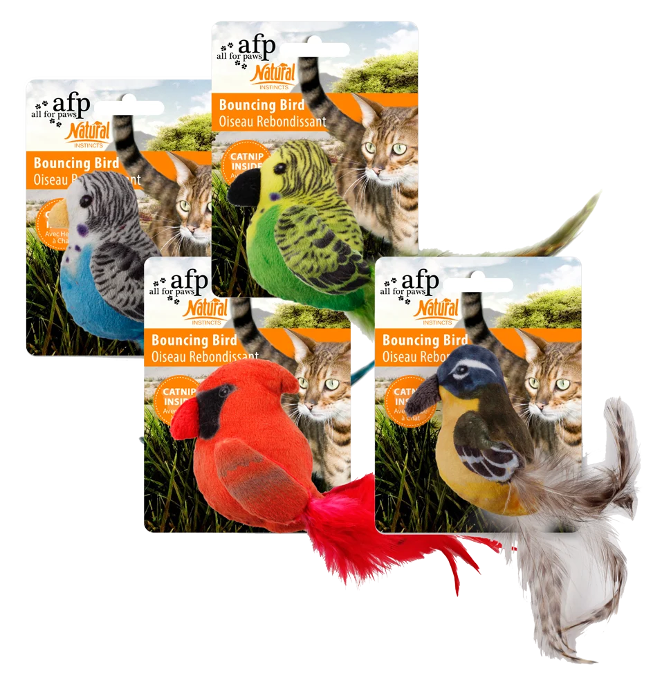 Jouet pour chat en forme d’oiseau avec cataire et plumes, 20 cm – AFP Natural Instincts Bouncing Bird – Image 1
