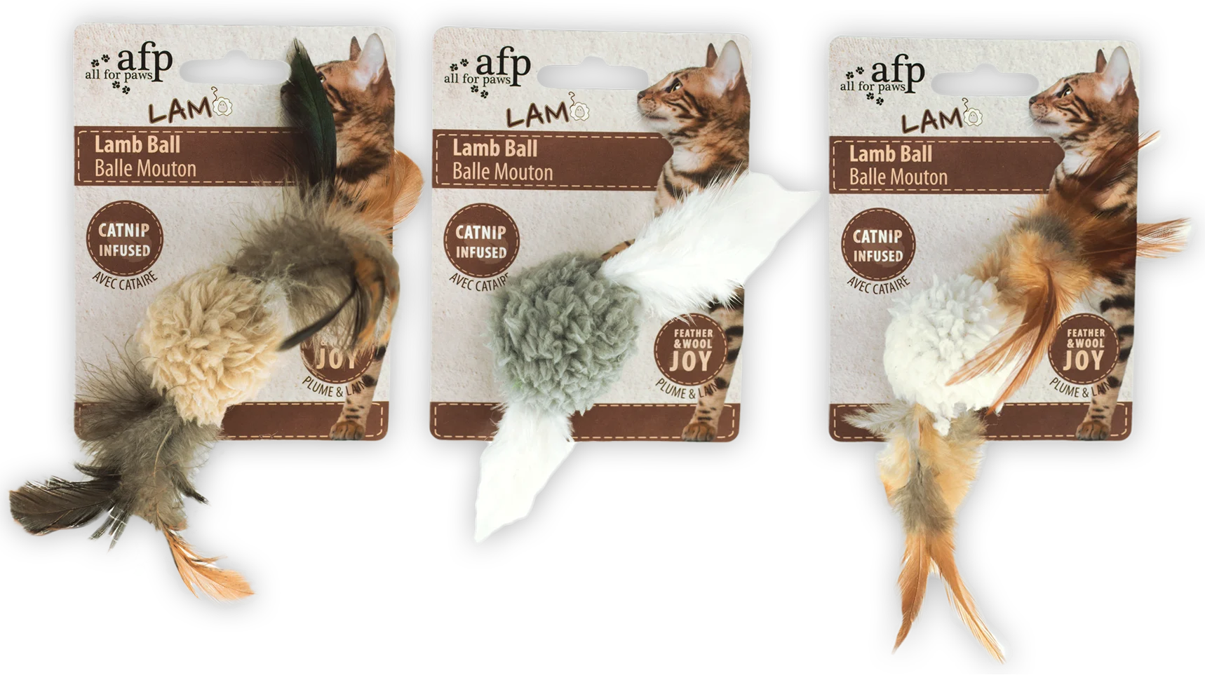 AFPK02100.png Balle pour chat avec herbe à chat et bruit d’oiseau, 5 x 5 x 3 cm – AFP Lambswool Lamb Ball – Image 1