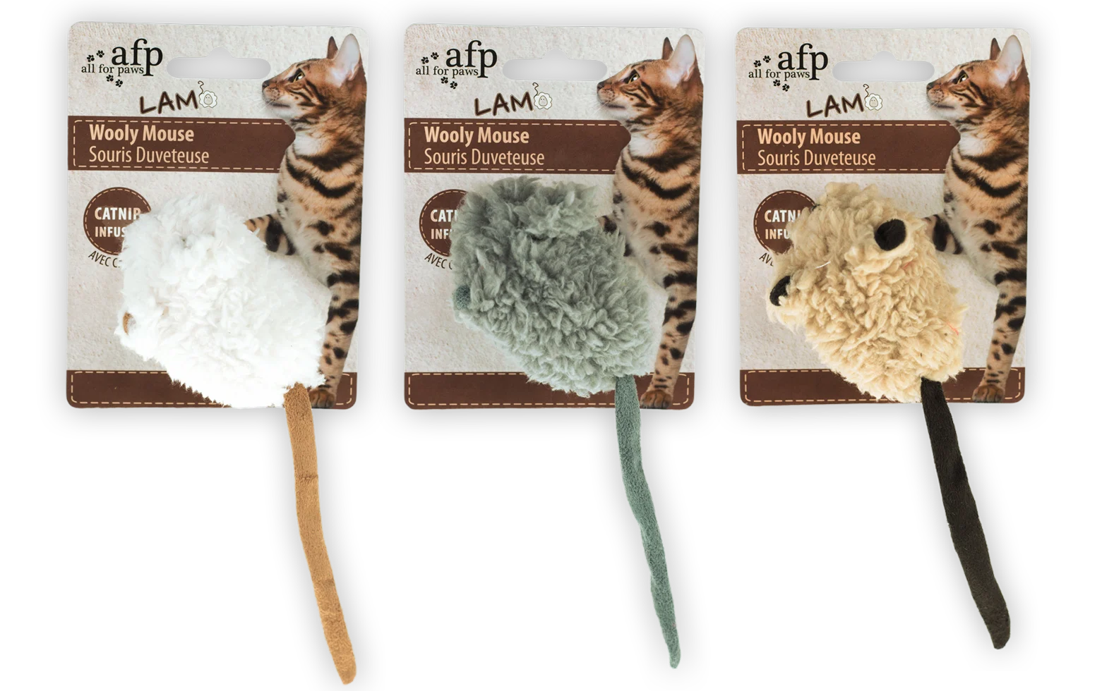 Souris avec herbe à chat et bruit de souris, 7 x 7 x 3 cm – AFP Lambswool Wooly Mouse – Image 1