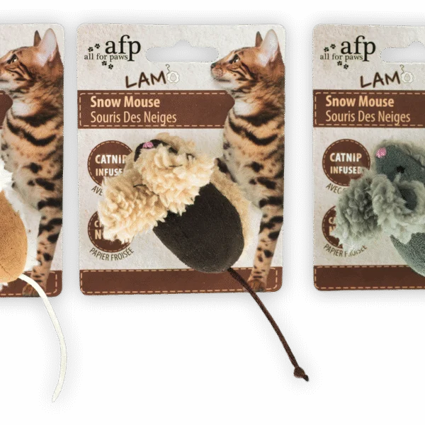 Souris pour chat avec herbe à chat, 3 pièces – AFP Lambswool Snow Mouse