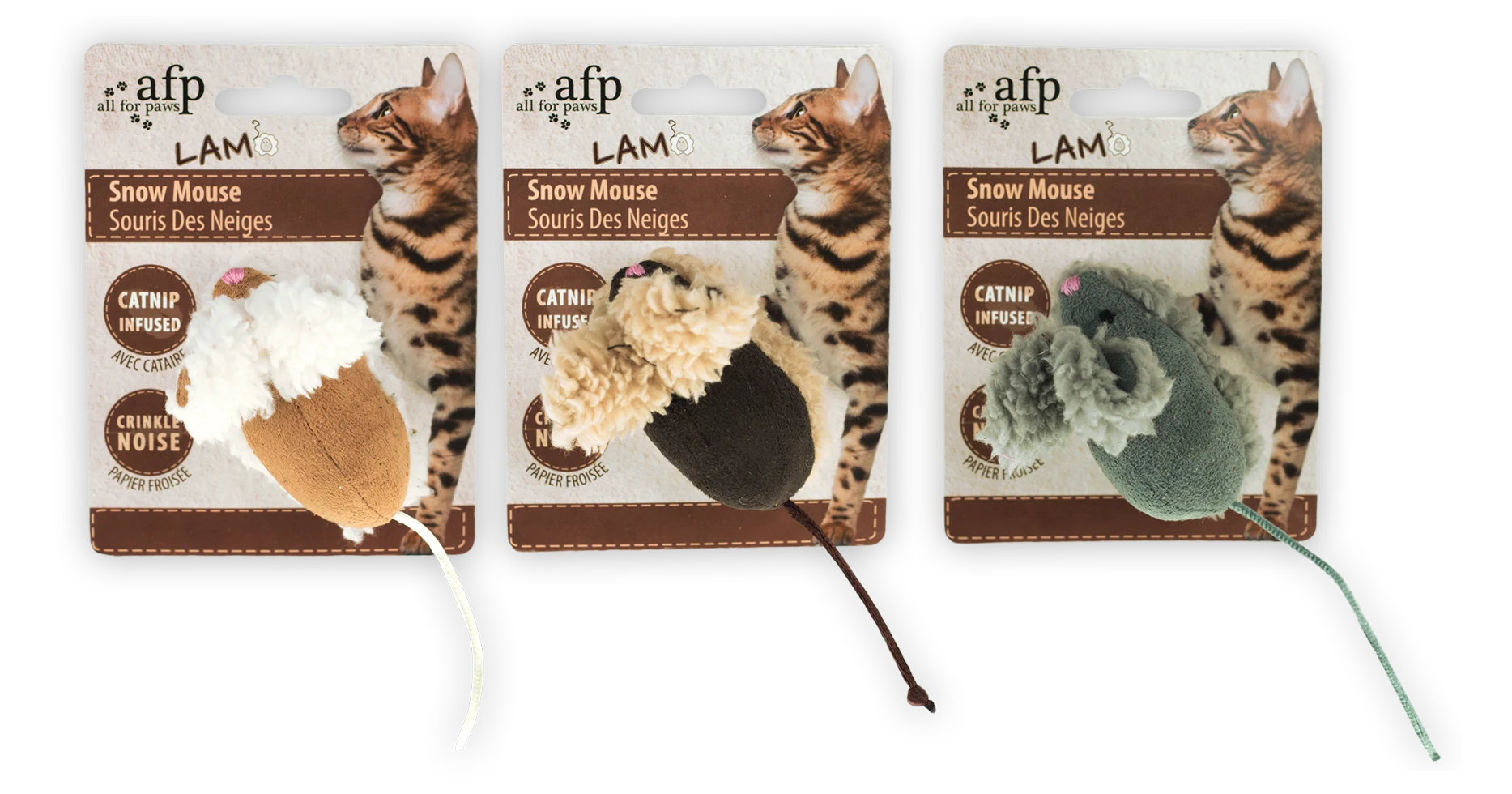 Souris pour chat avec herbe à chat, 3 pièces – AFP Lambswool Snow Mouse – Image 1