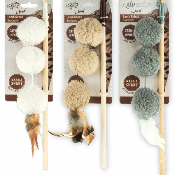 Canne à pêche pour chat avec 3 balles et herbe à chat, 64 cm – AFP Lambswool Lamb Kebab