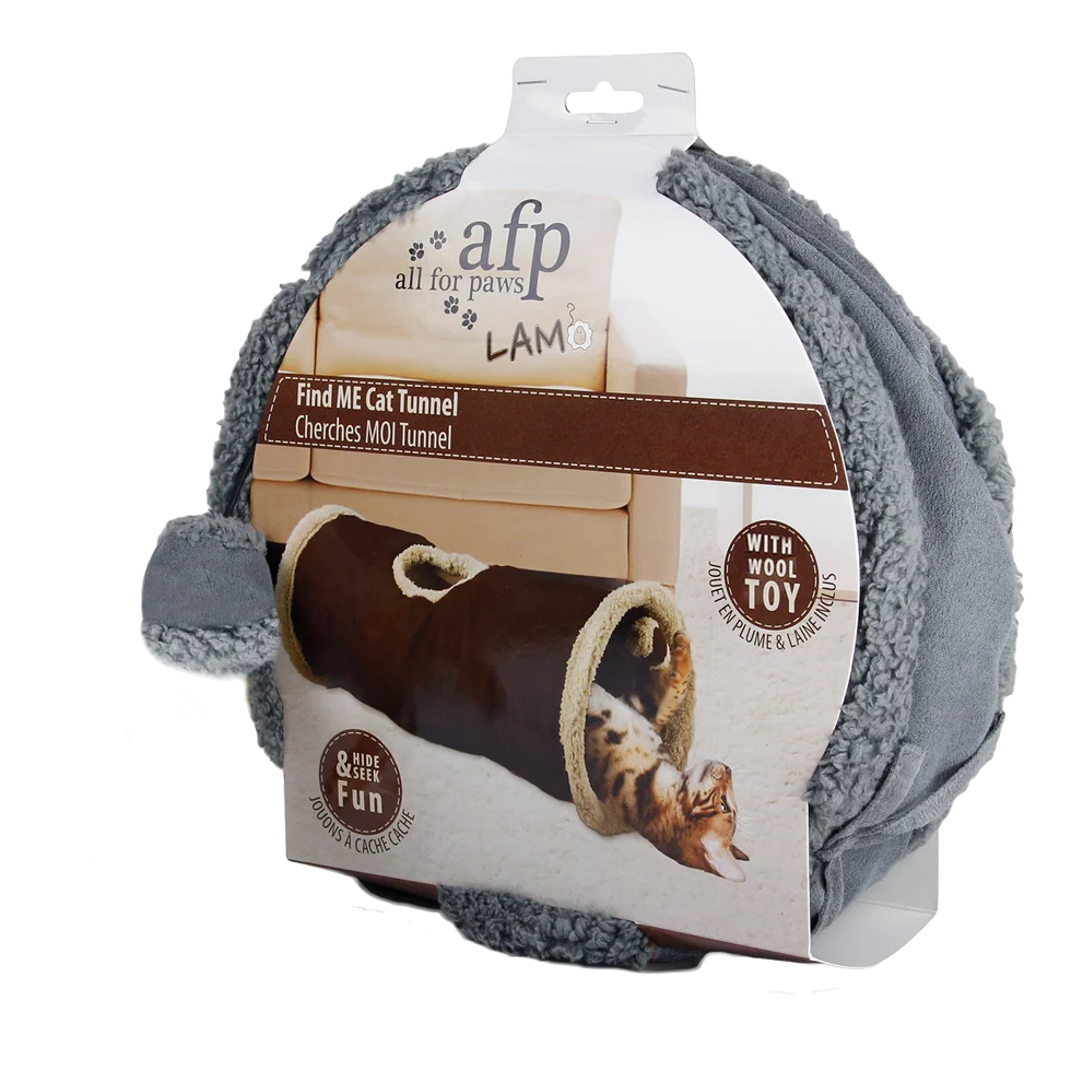 Tunnel pour chat en laine d’agneau avec ouverture supérieure, 62 x 26 cm – AFP Lambswool - Find Me Cat Tunnel – Image 1