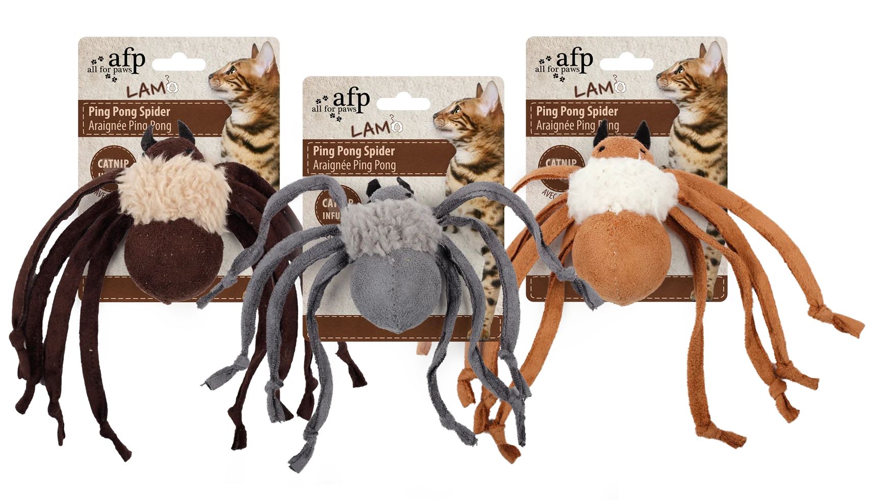 AFPK02116.png Araignée jouet avec herbe à chat et plastique qui crépite – AFP Lambswool Ping Pong Spider – Image 1