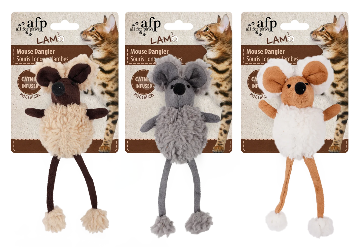 Souris jouet avec herbe à chat et plastique qui crépite, 16 cm – AFP Lambswool Mouse Dangler – Image 1
