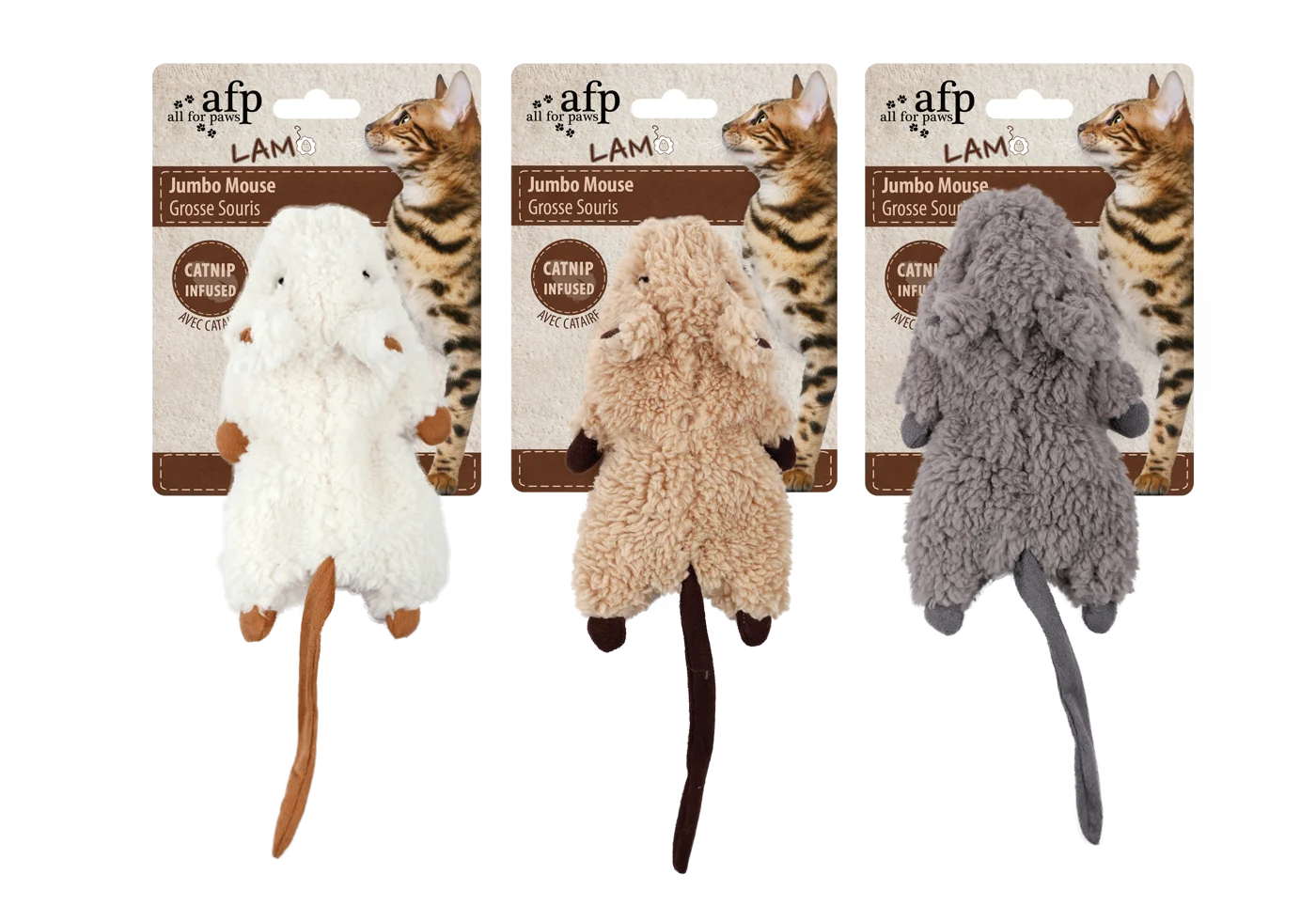 Souris jouet pour chat avec herbe à chat et plastique qui crépite – AFP Lambswool - Jumbo Mouse – Image 1