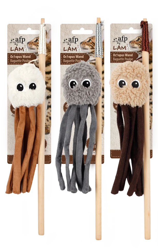 AFPK02119.png Canne à pêche pour chat avec pieuvre crépitante et herbe à chat – AFP Lambswool Octupus Wand – Image 1