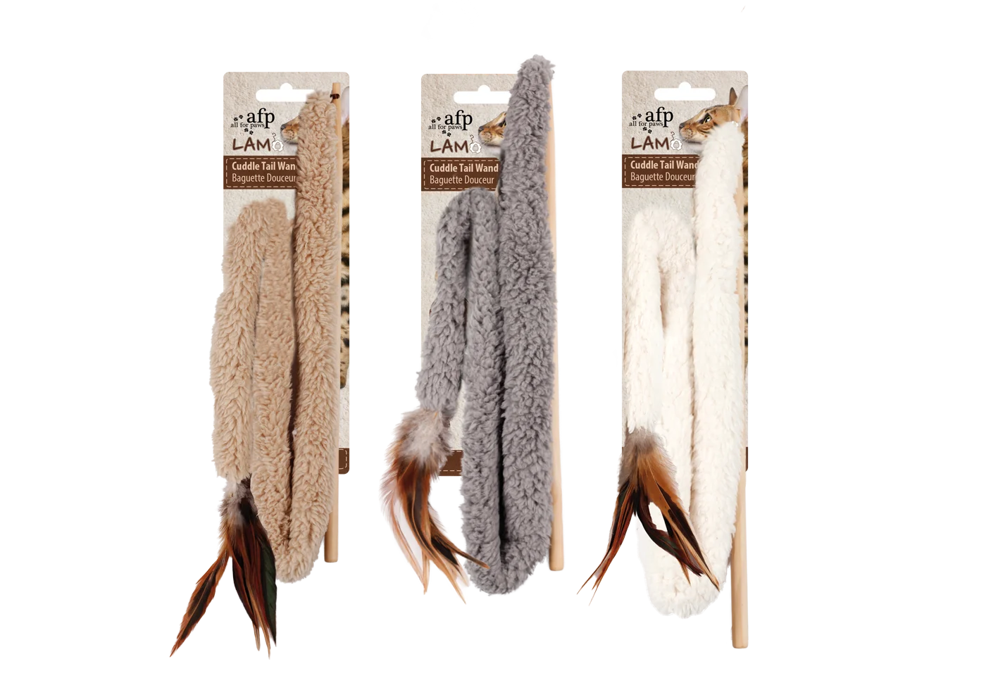 AFPK02121.png Canne à pêche pour chat avec plume et catnip – AFP Lambswool - Cuddle Tail Wand – Image 1