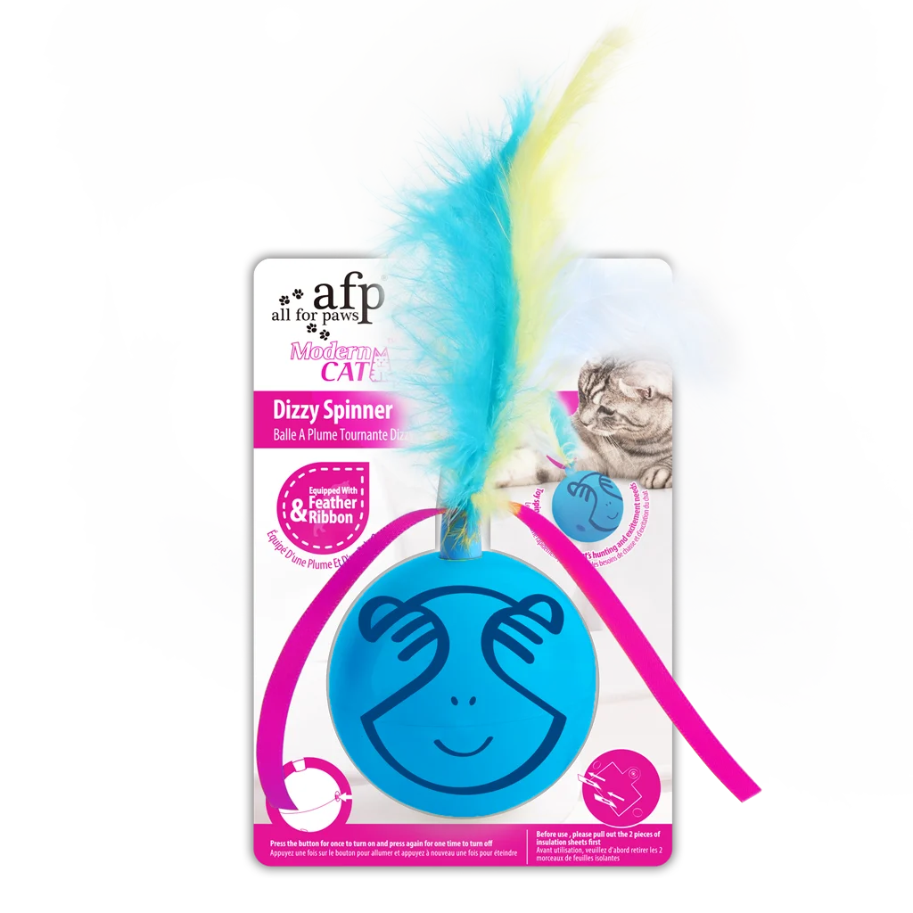 Balle rotative pour chat avec plumes et rubans – AFP Modern Cat Dizzy Spinner – Image 1