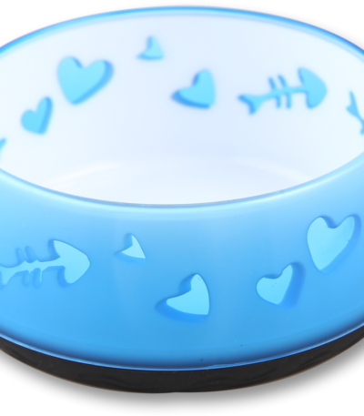 Gamelle pour chat pour la nourriture et l’eau avec dessous en caoutchouc, Ø 10 cm, bleu – AFP Modern Cat - Cat Love Bowl