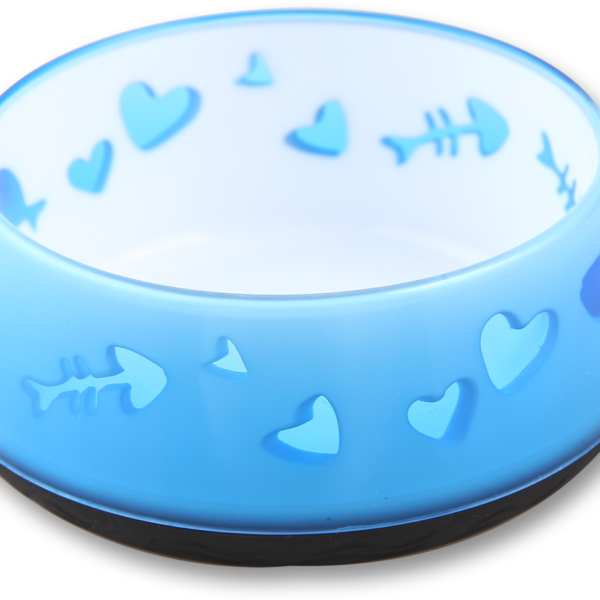 Gamelle pour chat pour la nourriture et l’eau avec dessous en caoutchouc, Ø 10 cm, bleu – AFP Modern Cat - Cat Love Bowl
