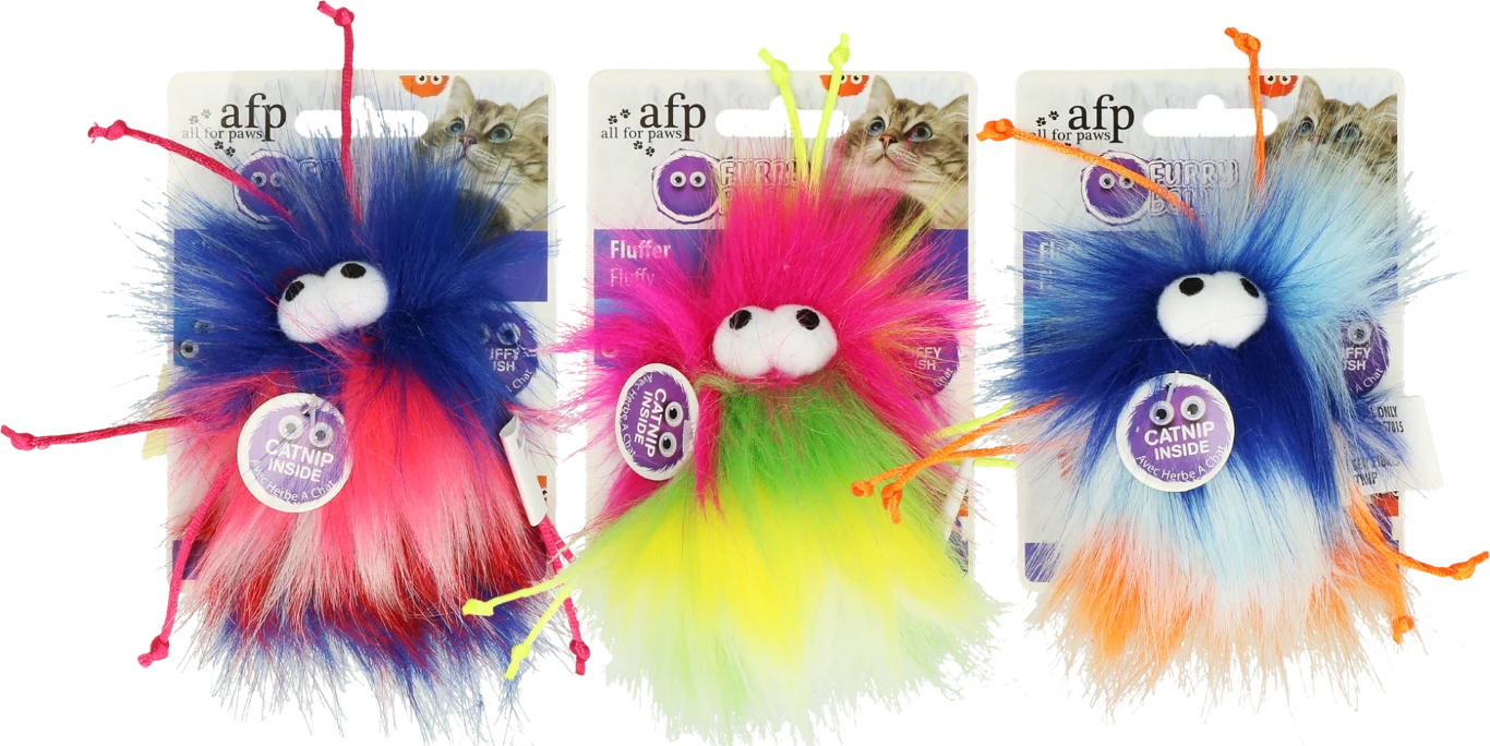 Balle pour chat avec ficelles et herbe à chat, rouge, 8 x 5,5 x 3 cm – AFP Furry Ball - Fluffer – Image 2