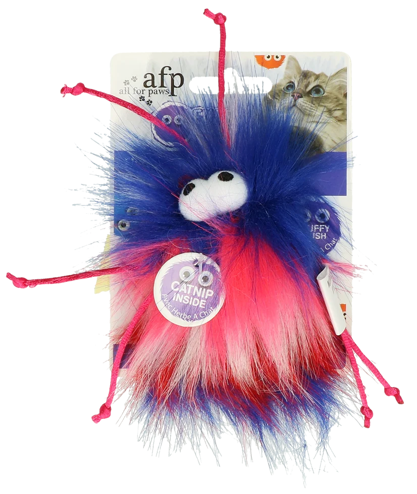 Balle pour chat avec ficelles et herbe à chat, rouge, 8 x 5,5 x 3 cm – AFP Furry Ball - Fluffer – Image 1