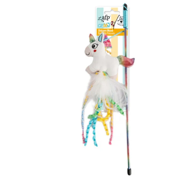 Canne à pêche pour chat avec licorne et herbe à chat – AFP Catoon Unicorn Wand